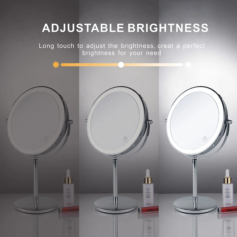 

8inch 10X Magnifying LED Makeup Mirror with 3 Color Light Touch Switch Double Side USB Charging Desktop Vanity Cosmetic Mirror