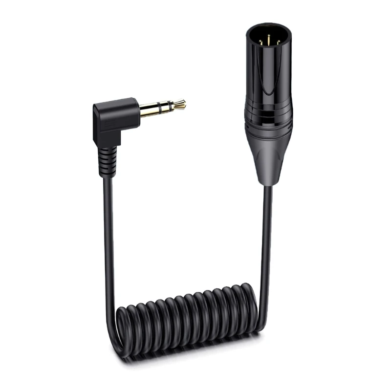 Y1UB 3.5mm to Male Auditory Cable, Spring Coiled 3.5 to 3Pins Connector for Microphones and Music Devices