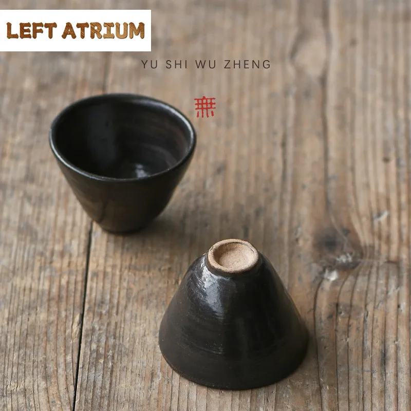 2個セット-侘び寂びスタイル炻器茶碗-日本竹笠型カップ-クリエイティブセラミック小茶碗-カンフー茶器セット-茶道具