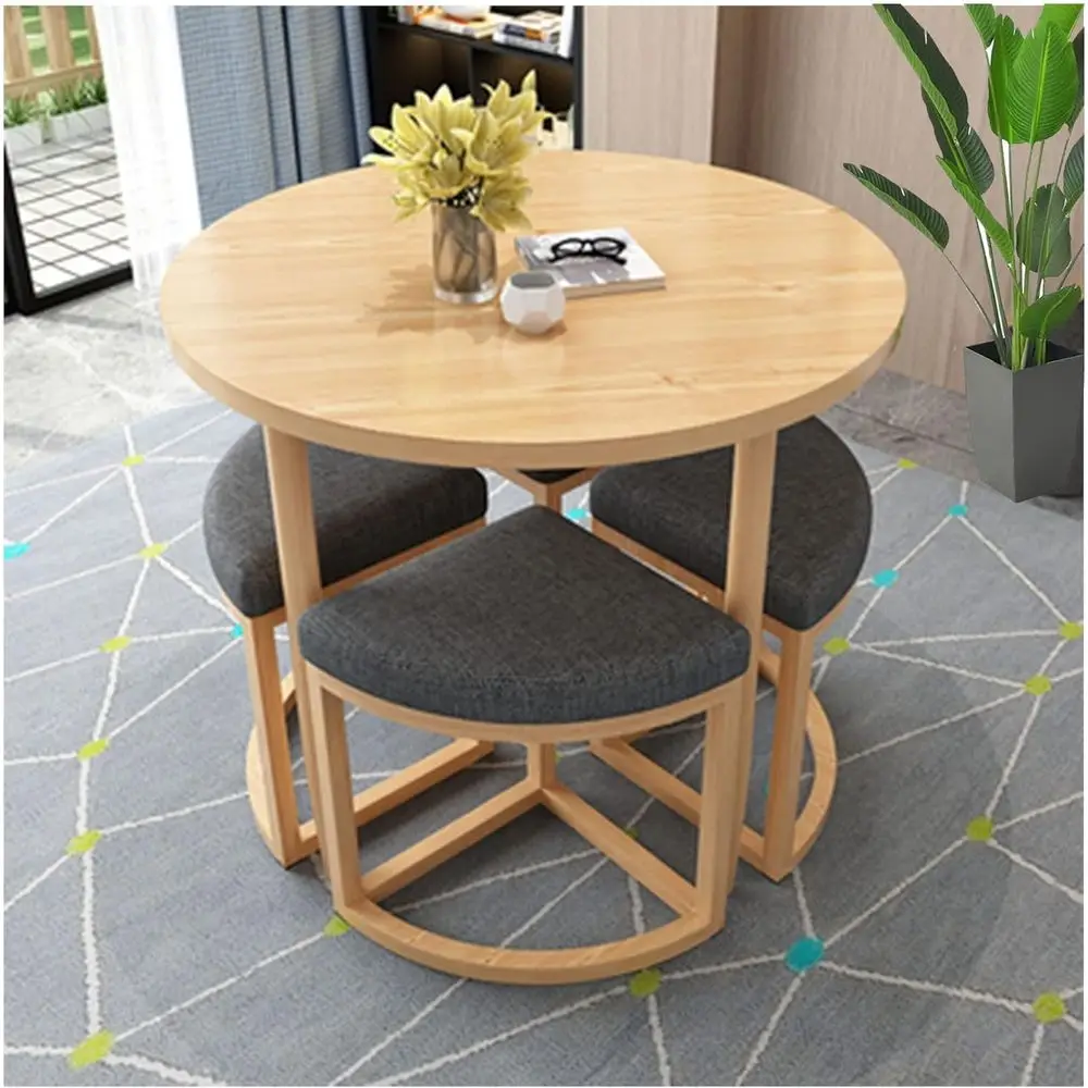 

Round Dining Table Set for 4, 80cm Diameter, Suitable for Kitchen, Dining Room, Office, and Hotel Lobby
