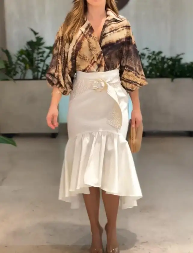 

Women Blouse 2025 Spring New Fashion Tie Dye Print Turn-Down Collar Lantern Sleeve Loose Blouse Casual Long Sleeve Top