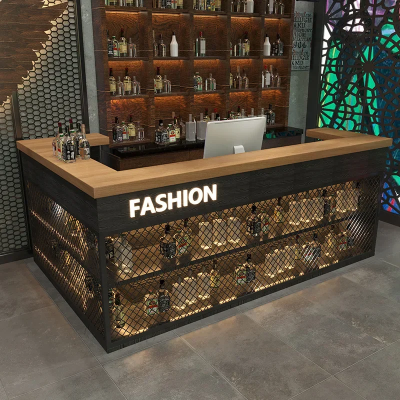 Hot-sale industrial commercial furniture design wood coffee juice cocktail nightclub home lighted led restaurant bar counter