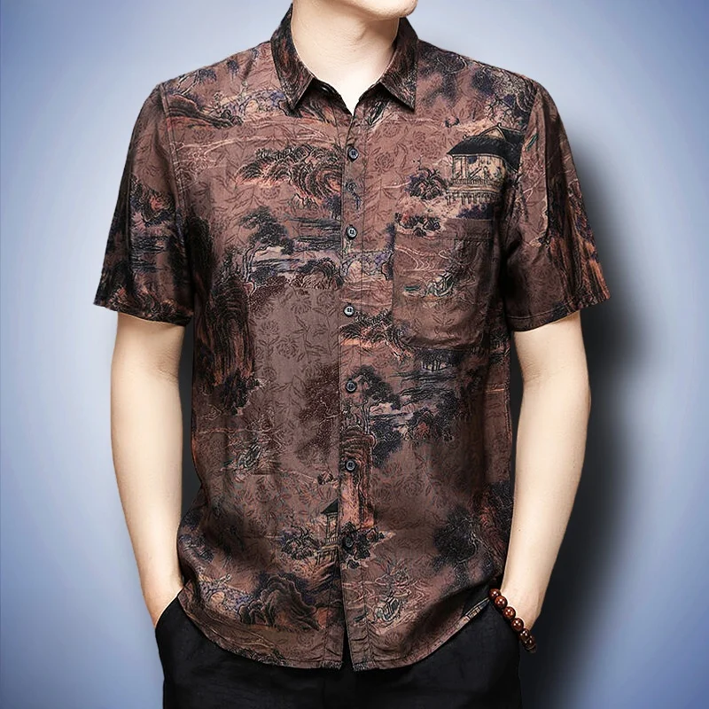 

Loose Fit ort Sve irt for Men Summer Faion Urban Sle Dad irt with ket Middle Aged And ly Men's Clothing