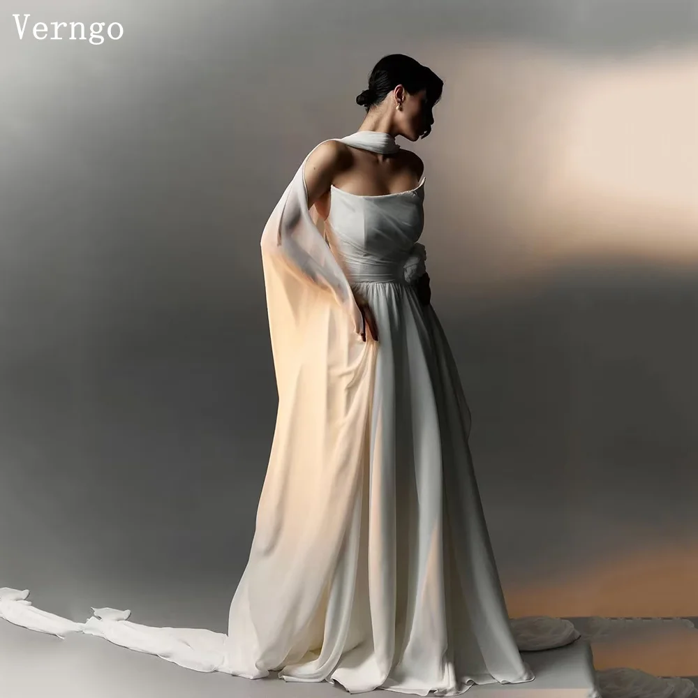 

Verngo lvory Chiffon Wedding Dress 3D Flowers A Line Sweap Train Bridal Gowns Sreapless Simple Bride Dress Customized 2025