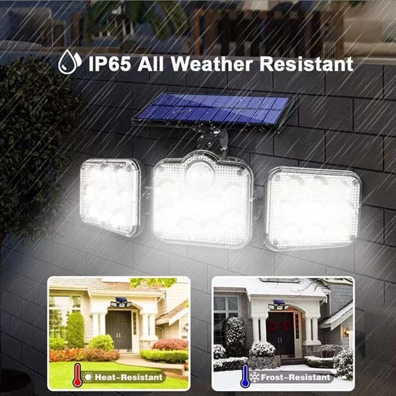 Solar Light Outdoor Outdoor 300LM 138 LED Solar Motion Sensor Lights 3 Heads LED Flood Light IP65 Waterproof For Garden Outdoor