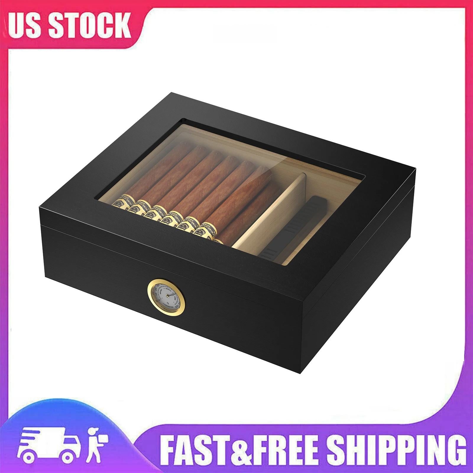 

Cigar Humidor Box Cigar Case with Humidifier and Hygrometer, Cedar Wood Cigar Box with Divider, Cigar Gifts Accessories for Men