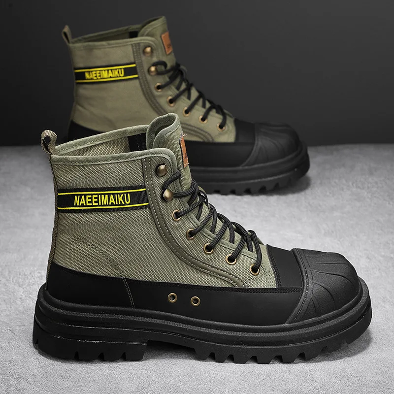 New Style Short Boots Men High-top Spring New Thick-soled Boots Canvas Casual Sports Sneaker Versatile Motorcycle Ankle Boots