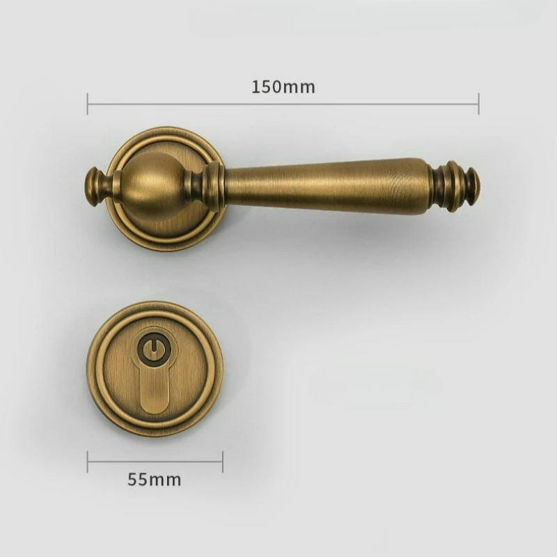 French Style Brass Bedroom Universal Door, Wooden Door Handle, Silent Split Door Lock