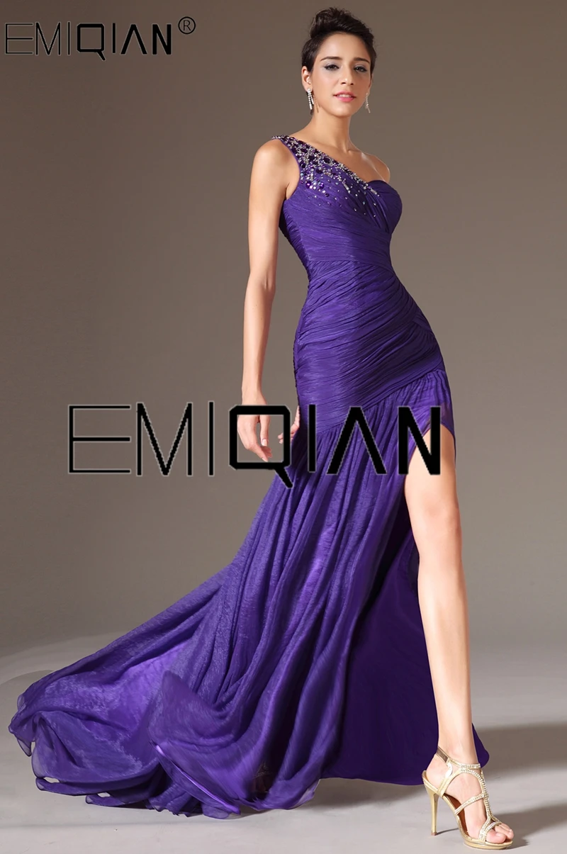 New Sexy Pageant Dresses One Shoulder High Slit Chiffon Evening Dresses Women\'s Formal Evening Gowns