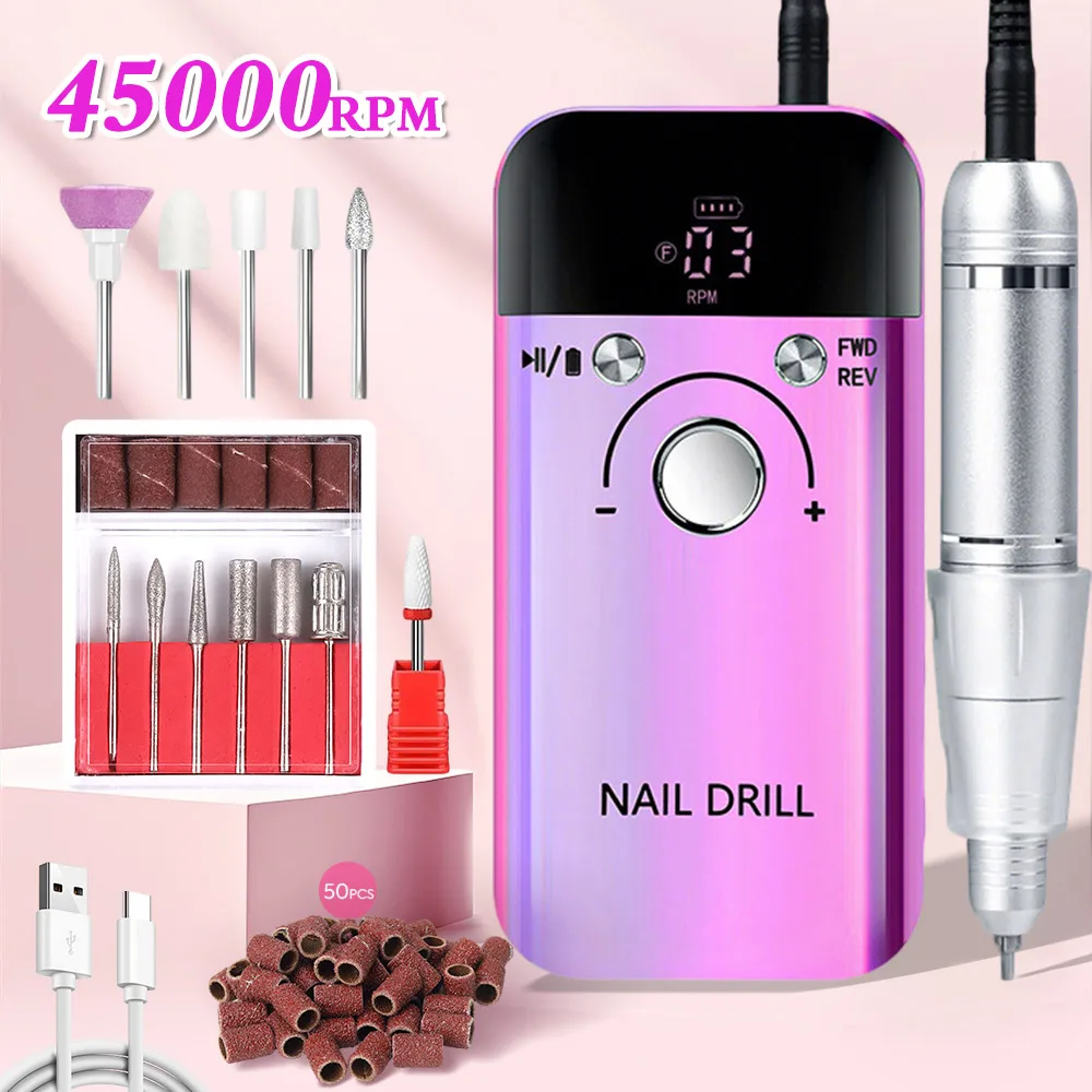 

Профессиональная электрическая дрель для ногтей, 45000 об/мин, с ЖК-экраном, перезаряжаемой полировкой, подходит для гель-лака, пилочка для ногтей, маникюрный инструмент