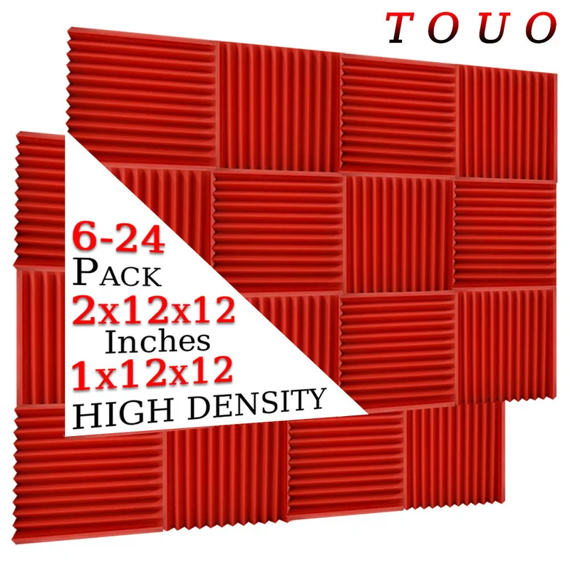 TOUO Acoustic Foam 6/12/24 Pcs Sound Proof Wall Foams Panel Studio Acoustic Treatment High Density Ceiling Sound Absorbing