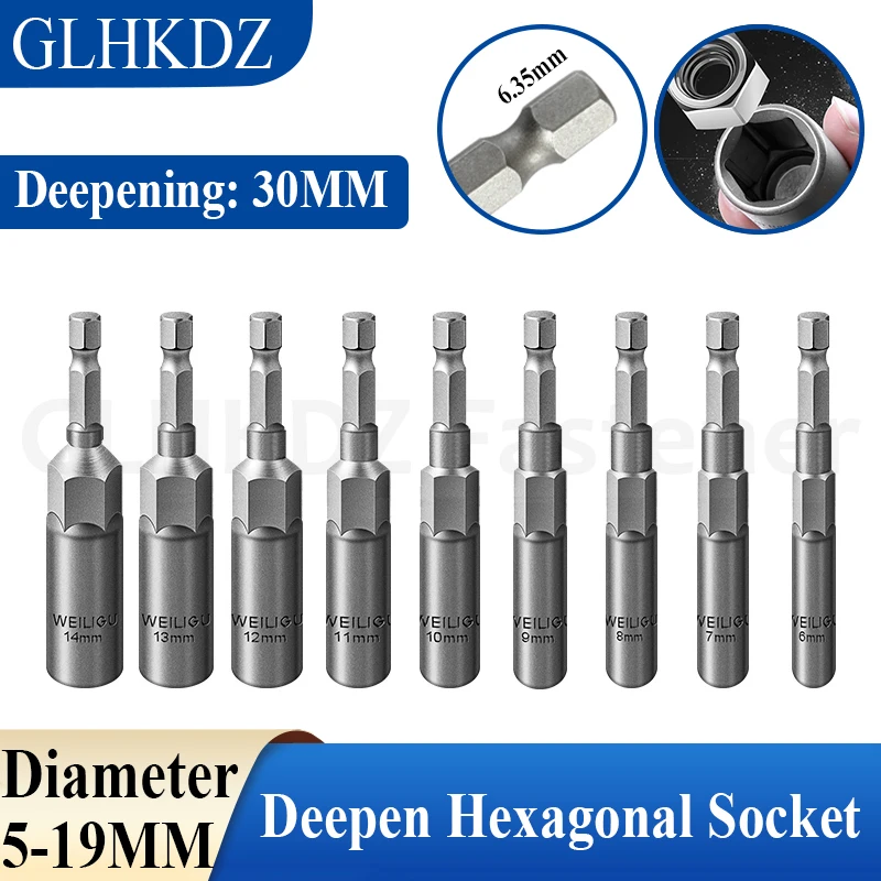 

80mm Deepen Hexagonal Socket 1/4 Hex Shank Hex Socket Inner Hexagon Socket Nonmagnetic Hexagon Socket Wrench Nut Driver Adapter