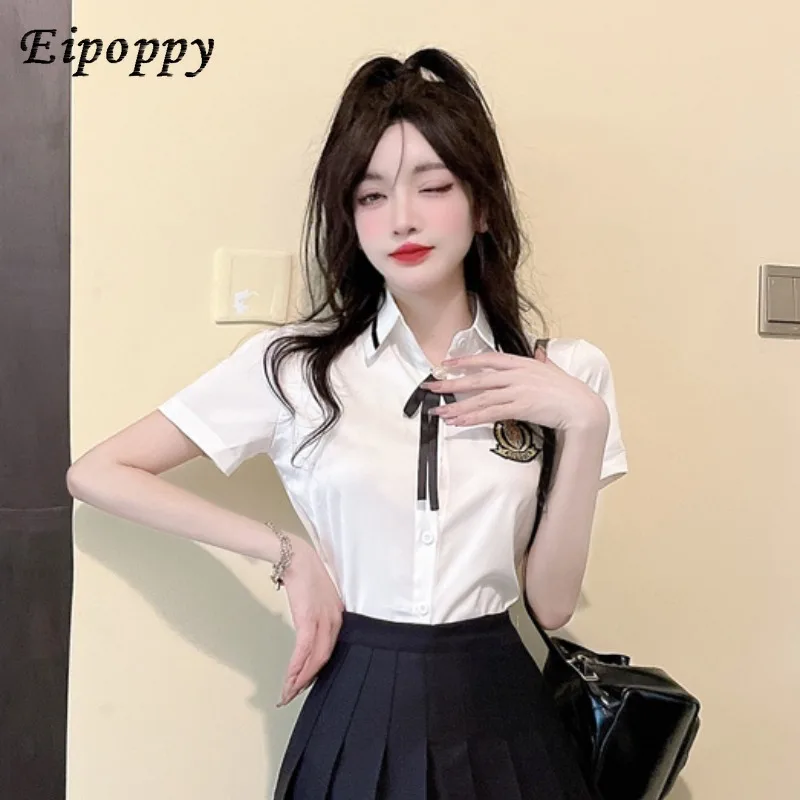 Student Wear Summer Women's Shirt School Uniform Uniform British College Style Top Short Sleeve White Shirt