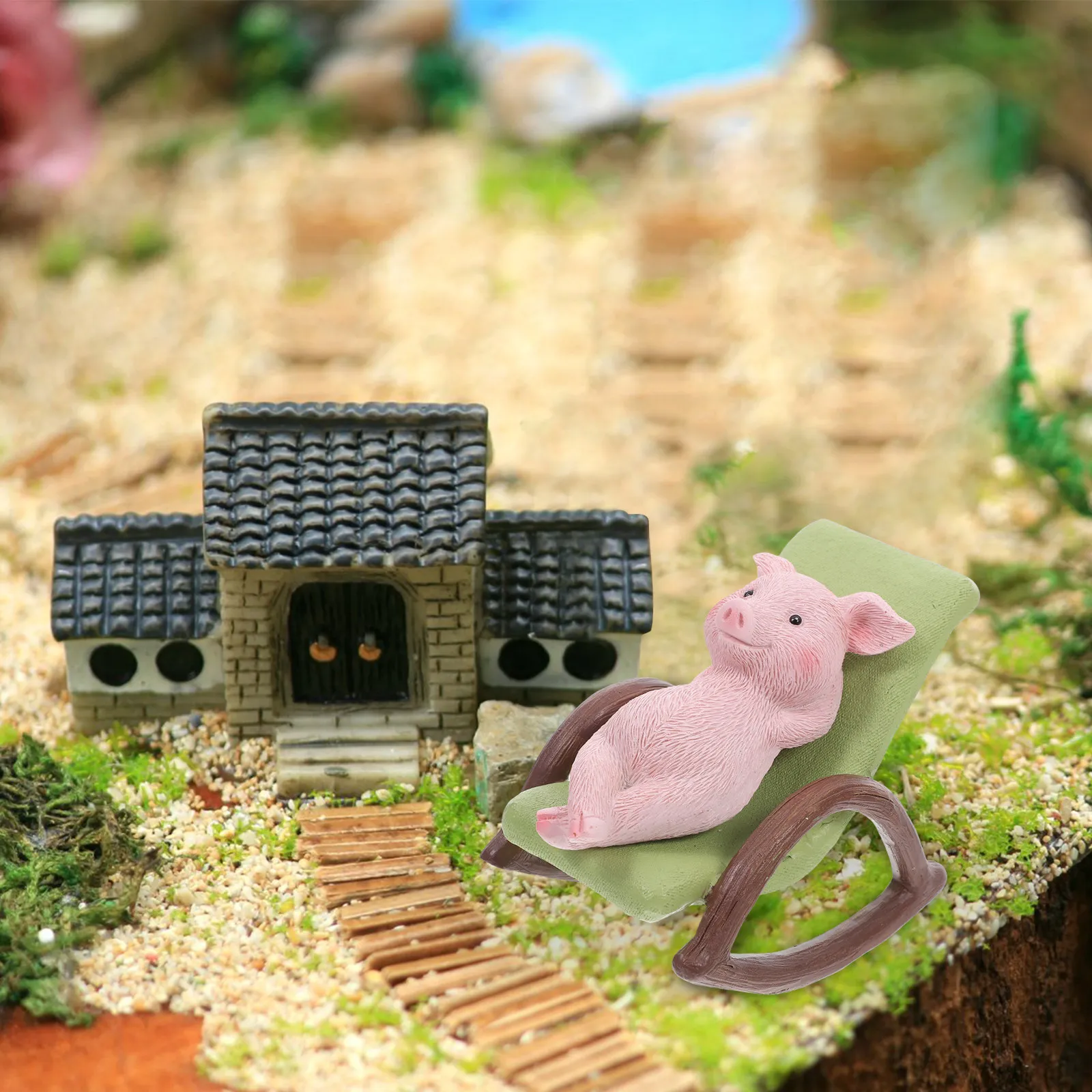 Pig Resin Rocking Chair Outdoor Garden Decoration Lying Pig Animal Sculpture Yard Ornaments Outdoor Garden Decor