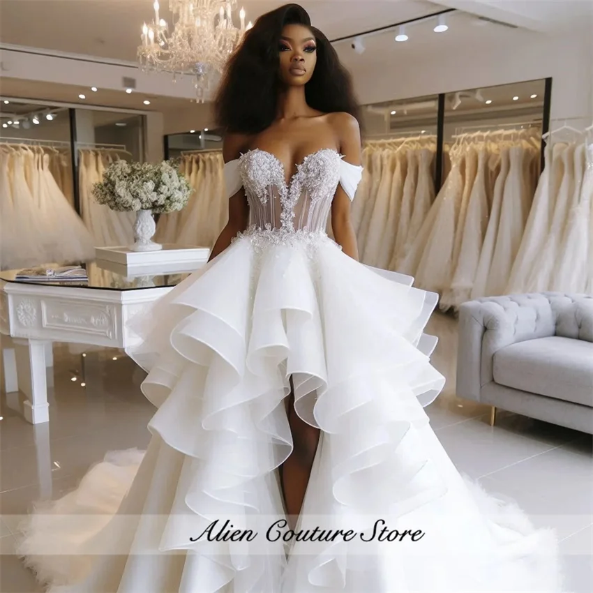 

Elegant Mermaid Wedding Gown Luxury Bride Gown Tiered Ruffles Appliques Beads Robe Vestido De Novia 2025 Customized
