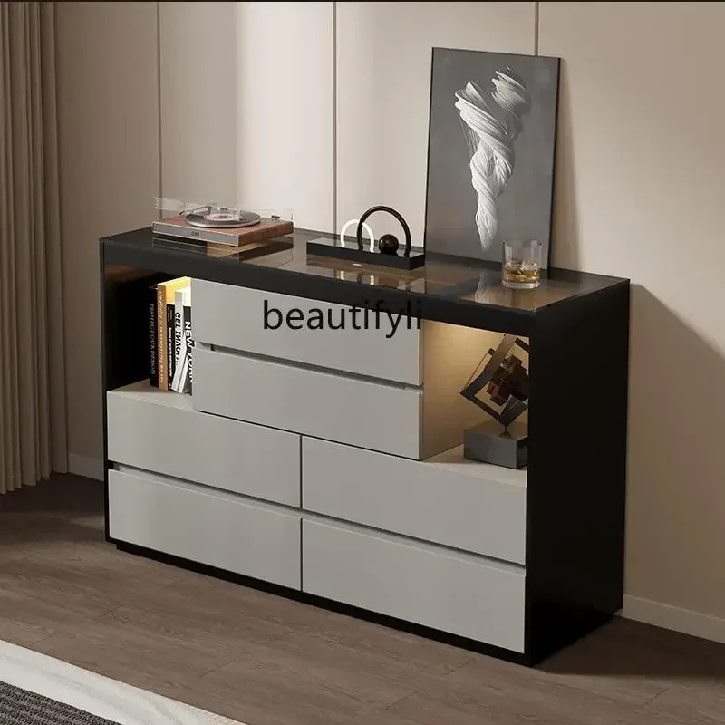

V Italian minimalist chest, bedroom, bedside locker, solid wood simple, modern light luxury, high-end storage, drawer cabinetAA