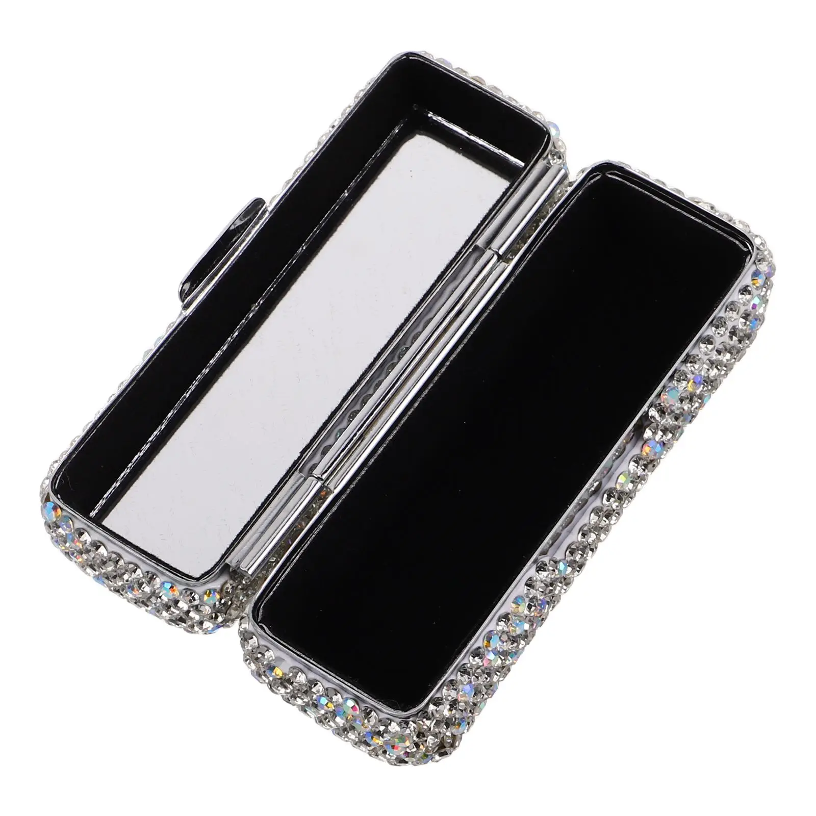 

Lipstick Box Full Diamond Rhinestone Mirror Case Bling Travel Makeup Organizer Single Lip Gloss Storage Portable