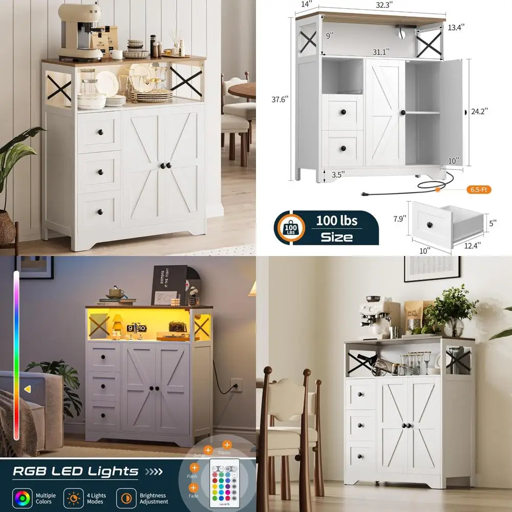 

Светодиодный шкаф для хранения вещей с дверцами, полками, ящиками и розеткой - отдельно стоящий кухонный шкаф для современного домашнего организации