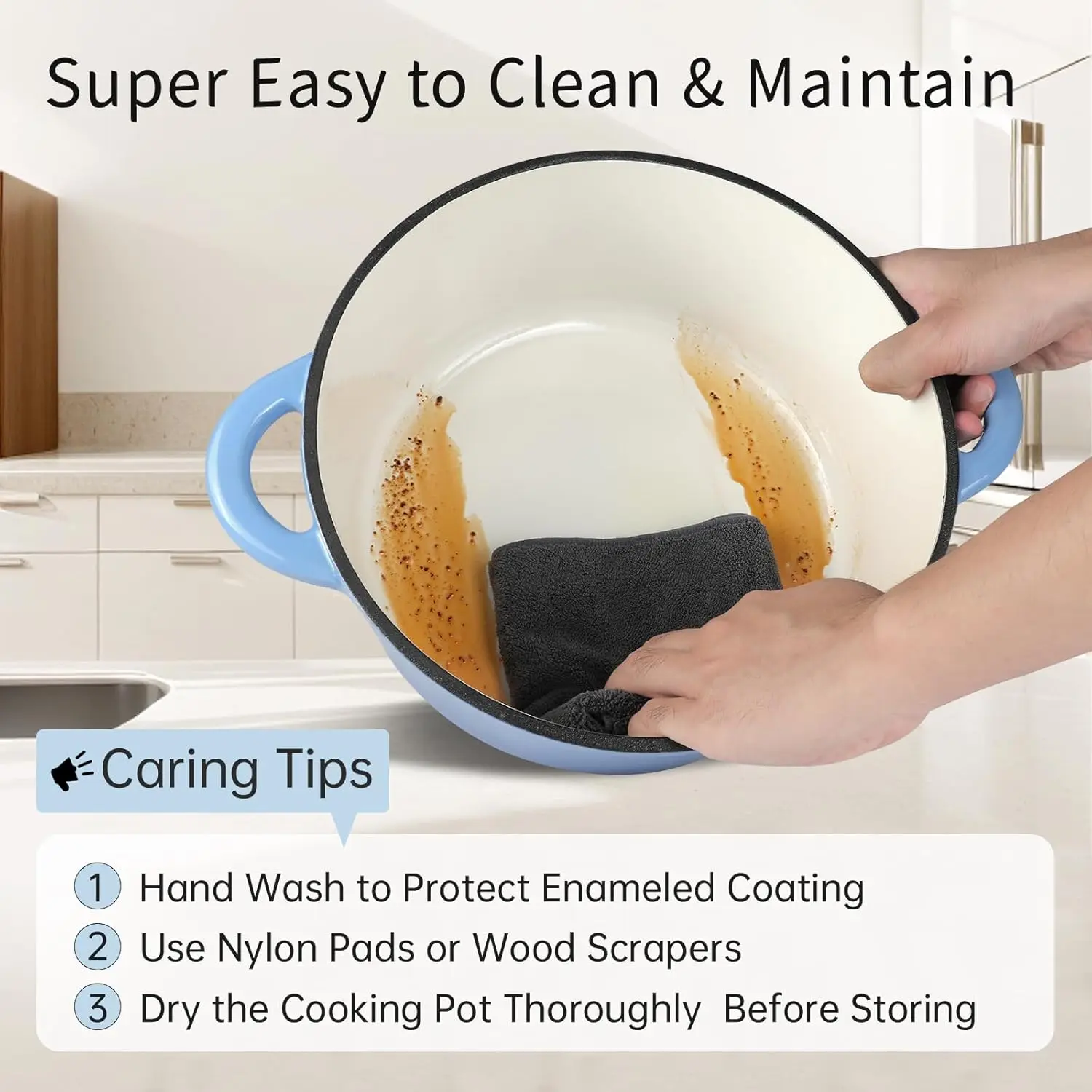 6 Quart Enameled Cast Iron Dutch Oven Pot with Lid and Silicone Accessories, Oven Safe up to 500°F or on Stovetop, Non-stick Dut