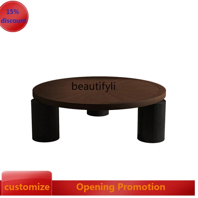 

French Solid Wood Coffee Table round Living Room Home American Retro Log Low Table Light Luxury and Simplicity Middle Ancient G1