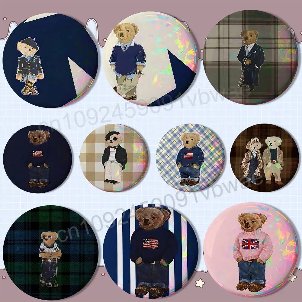 

Furry cute Art Polo Bear 58mm 44mm Round Pins Creativity Printed Pictures Text Metal Lapel Badges Brooches Jewelry Gift