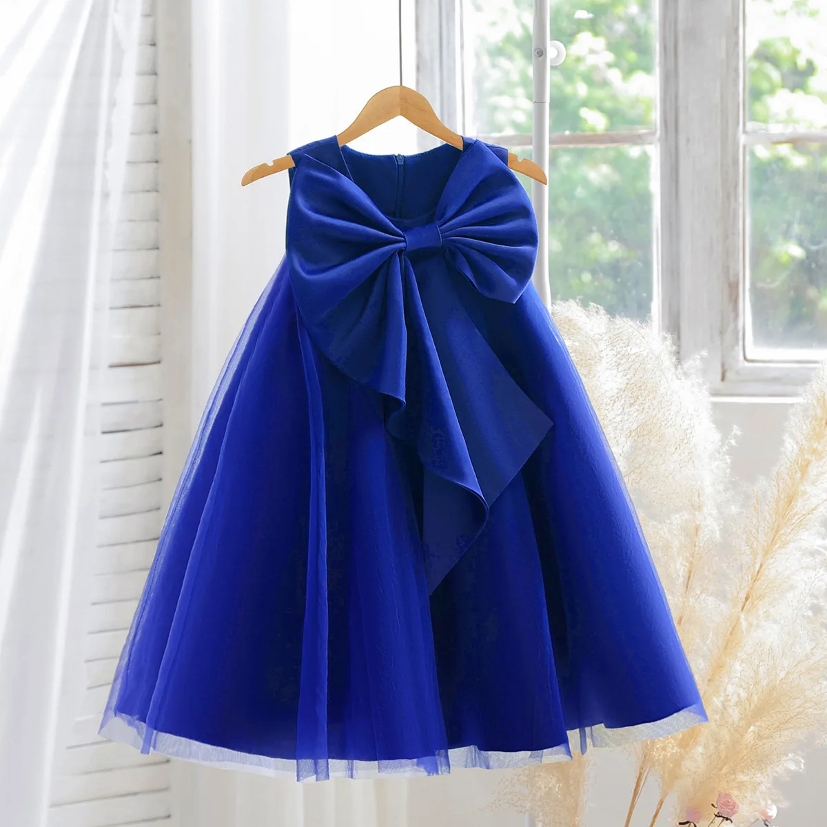 Abito da ragazza di fiore con fiocco in tulle di raso da principessa per bambini, abito da prima comunione per bambini, abito da ballo, abito da festa di nozze, compleanno