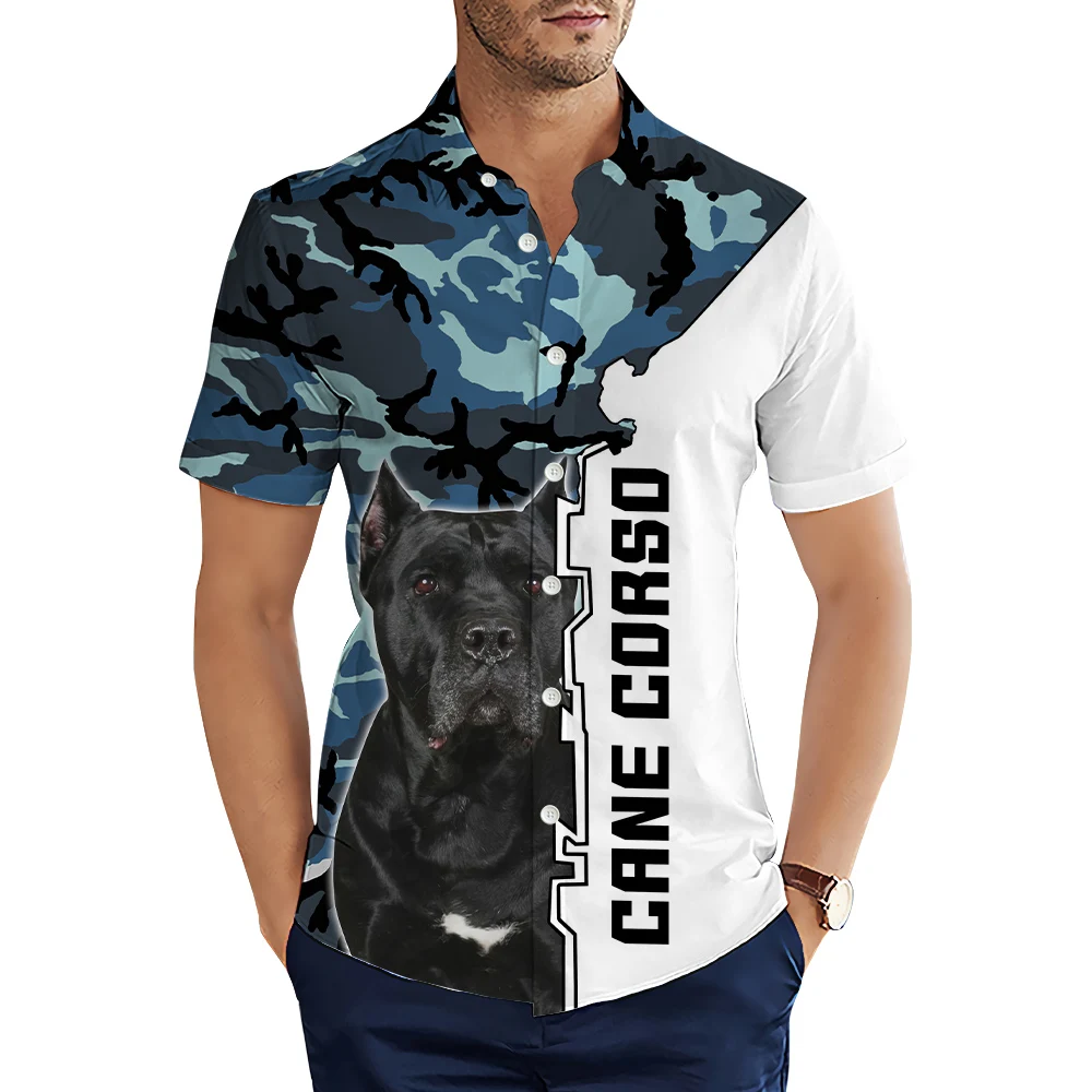 HX Moda Masculina Camisas Animais Amor Cane Corso Céu Estrelado Impresso Camisa Casual Verão Camisas de Manga Curta para Roupas Masculinas