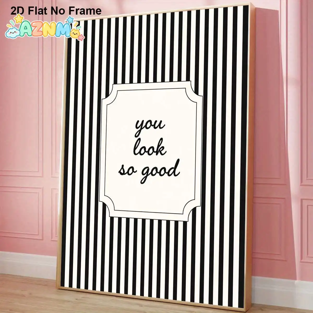 2D Flat, 1pc Frameless Canvas Poster, Minimalist Black and White Stripes with You Look So Good Quote, Wall Art Canvas Paintin