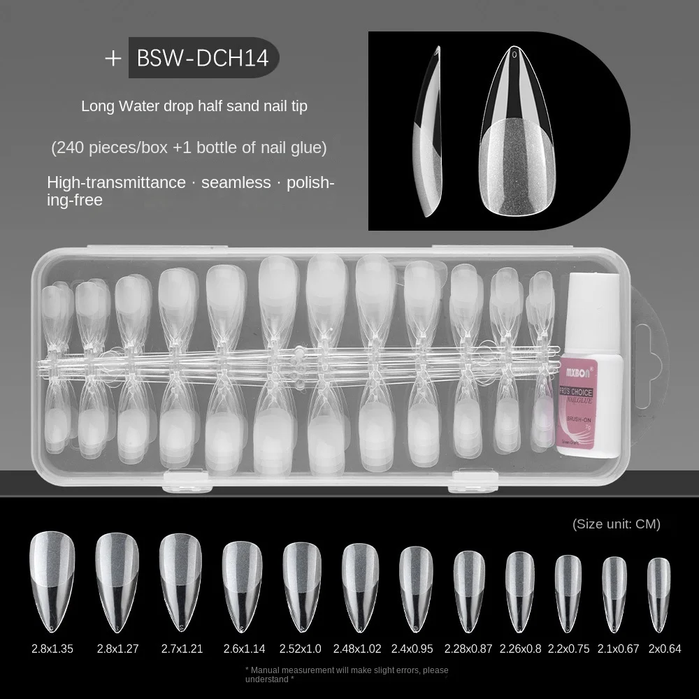 240Pcs Full Coverage Transparency No Crease Frosted False Nail Press On Oval Square Free Polishing Full Half Dual-use Fake Nails