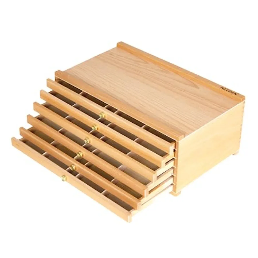

6-Drawer Artist Supply Storage Box - Portable Foldable Multi-Function Beech Wood Artist Tool Brush Storage Box with Compartment