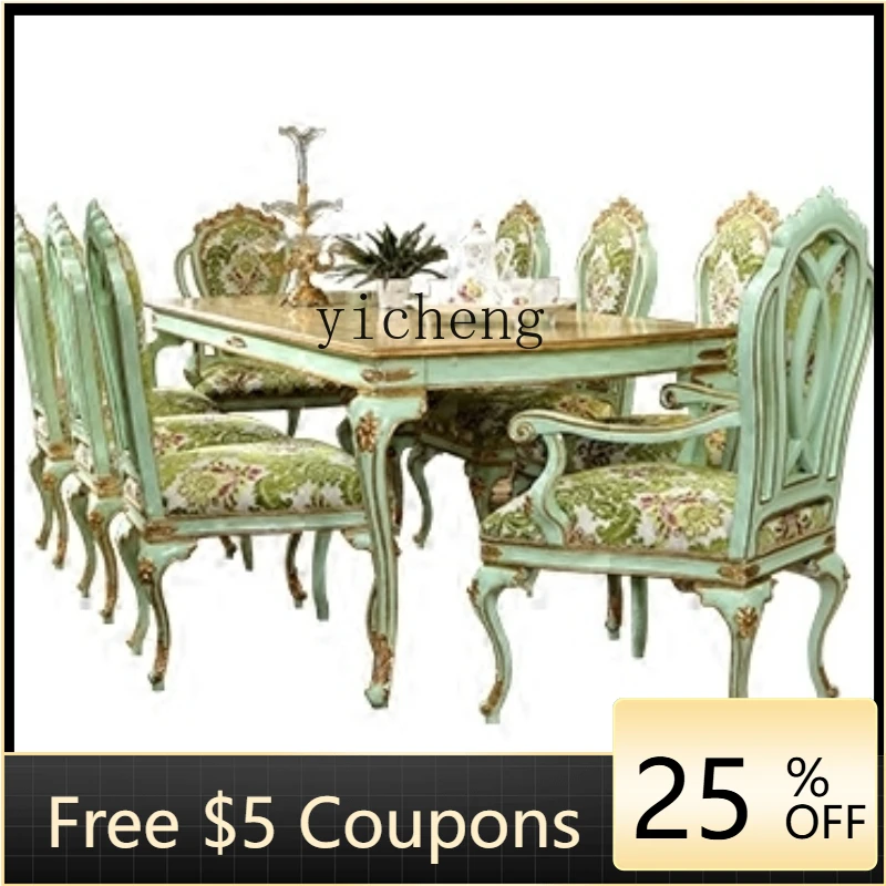 

XL European-Style Solid Wood Dining Table Set High-End Villa Club Hotel