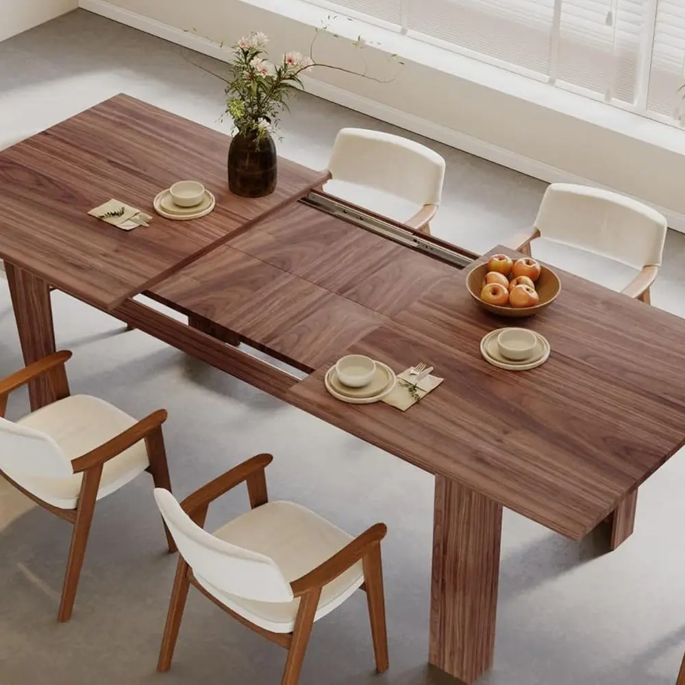 Elegante mesa de comedor rectangular de madera, ampliable para 6-8 invitados, marrón, ideal para la cocina casera