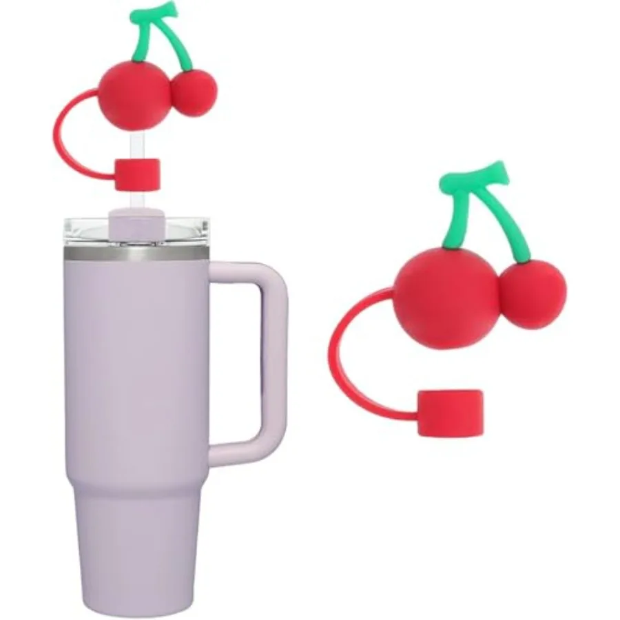 

Red Cherry Fruit Straw Topper Cute Caps Cover for Stanley 30 and 40 Oz Tumbler Silicone Straw Covers Cap for 0.4 Ih TipsReusabl