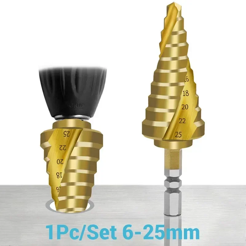 

6-25mm Pagoda-Shaped Step Cone Drill Bit Spiral Hex Shank HSS 4241 Titanium Coated Step Drill Bit Metal Wood Hole Cutter Tools