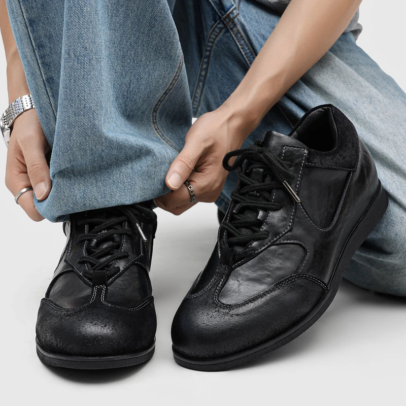 Men Patchwork Retro Flat Bottom German Training Shoes Soft Lightweight Height Increasing Daily Casual Forrest Gump Shoes