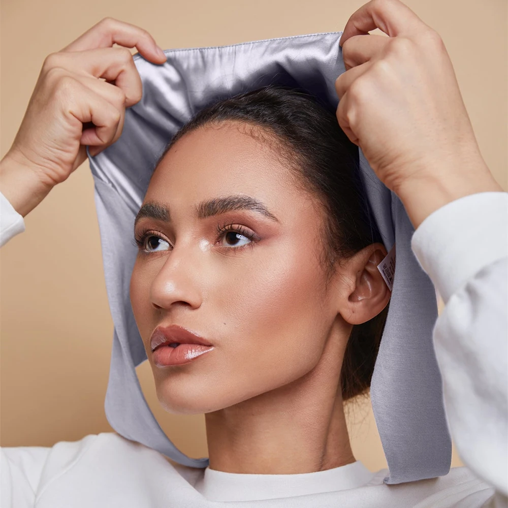 Doppelschichtige Modal-Satin-Hijab-Kappe, Islam-Unterkappe mit Krawatten-Mütze, sofortige Hijabs für Frauen, türkische Schals, muslimisches Turban-Bandana – Detail 6