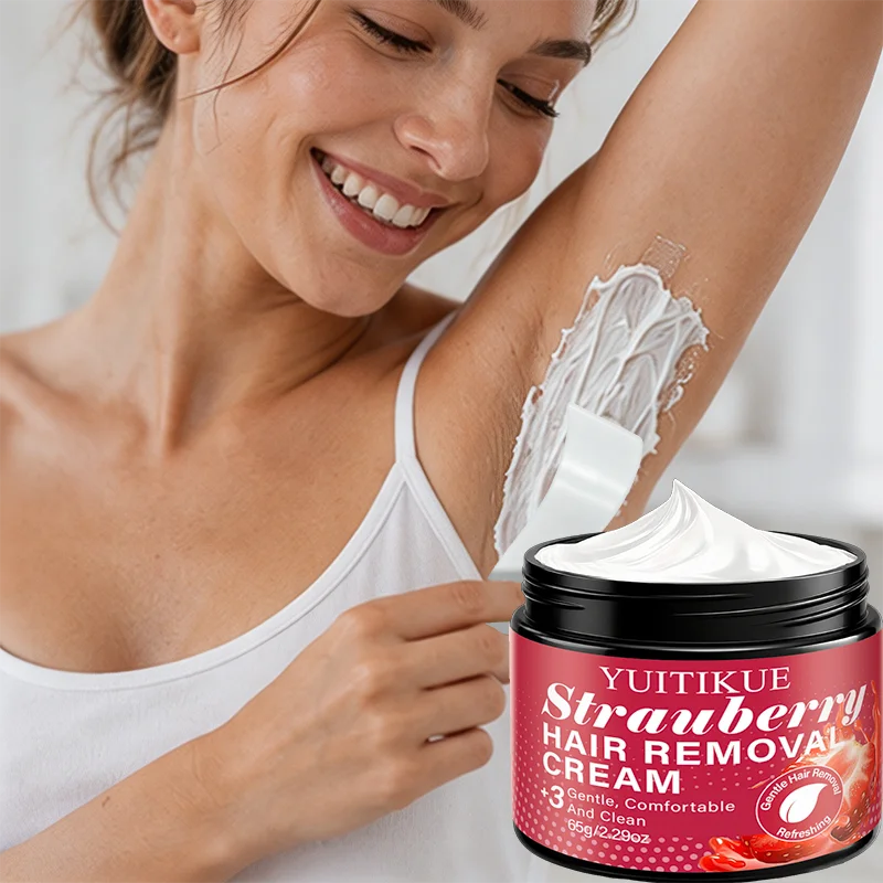 YUITIKUE Strawberry Hair Removal Cream 65g Gentle Comfortable Refreshing Depilatory Cream Full Body Smooth Skin Care