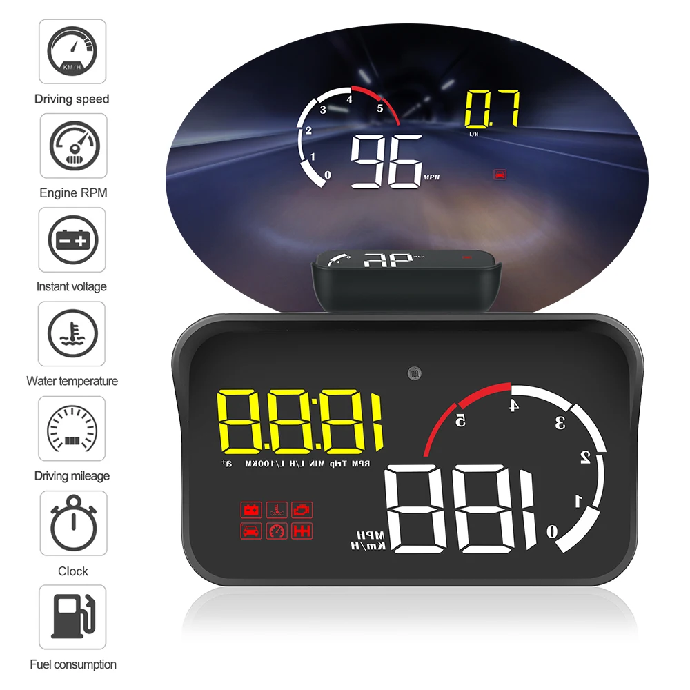 Car HUD Display Intelligent Alarm System OBD2 Overspeed Warning Driving Safety M10 A100 Windshield Projector