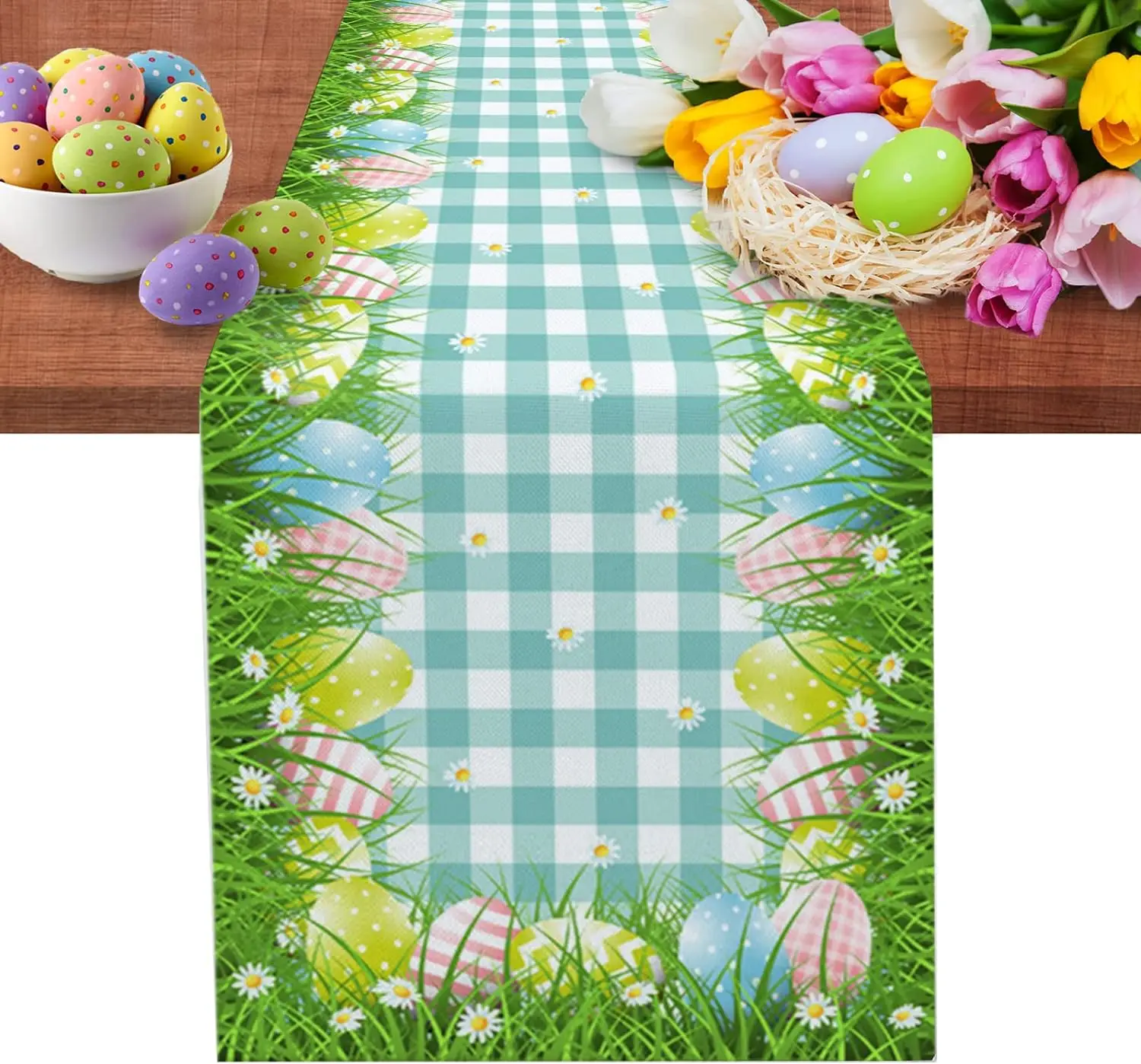 

Easter Egg Linen Table Runners Dresser Scarves Table Decor Washable Farmhouse Dining Table Runners Holiday Party Decorations