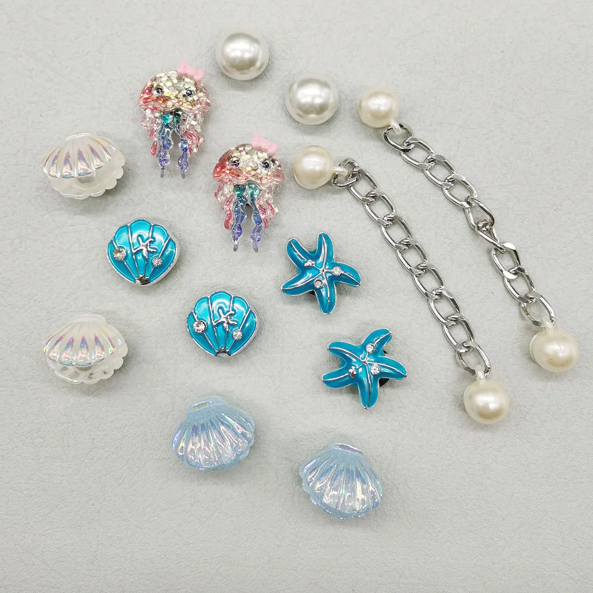 14PCS Ocean Style Jellyfish Shoe Charms Accessorie Removable Starfish Clogs Shoes Buckle DIY Decorations Chains Shell Shoe Clips