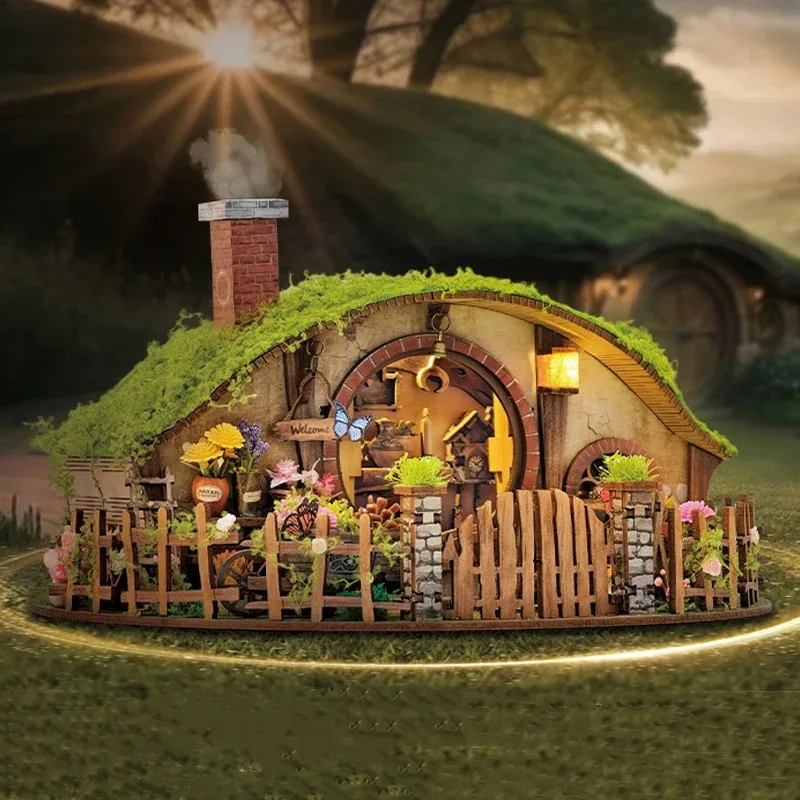 

DIY Wooden Dollhouse Kit: Magic Ring Casa Miniature with Furniture & Touch-Activated LED Lights | Creative Birthday Gift