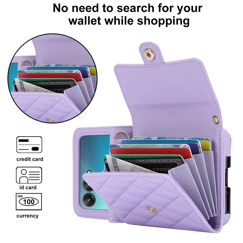 Casing ponsel kulit untuk Motorola Razr 50 Ultra Moto Razr 40 Razr + 2024 2023 penutup dompet dengan tali tempat kartu tas Funda Coque