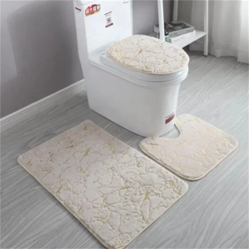 Casa Toilet Mats Sala de estar Banheiro Set Gold Printing Anti Slip Tapetes Quarto Impressão Tapete de chuveiro Tapetes de banho Banheiro