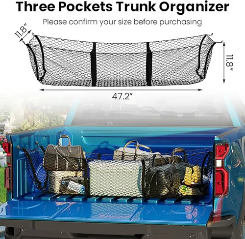 Para Ford Maverick 2022 2023 2024 2025 - Red de carga de 3 bolsillos, organizador de almacenamiento de equipaje para cama y maletero, malla