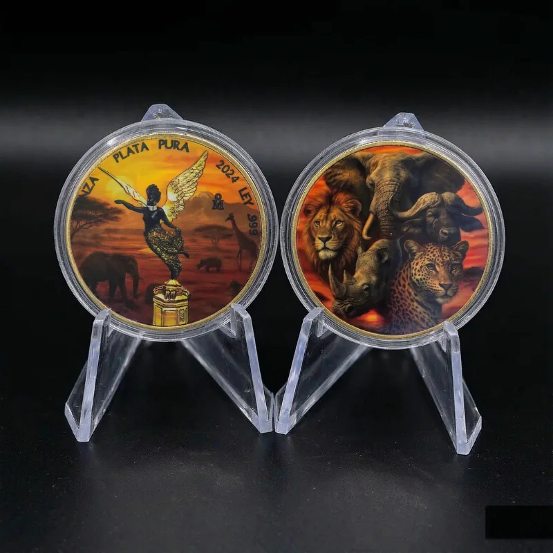 African Big 5 Wildlife Coin 2024 Color Printed Angel of Victory Commemorative Coin Gold Plated Coin Wildlife Lover Gift