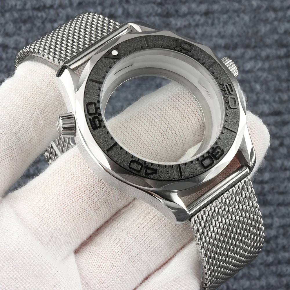 NH35 Case 20mm Mesh Bracelet 41mm Stainless Steel Case Strap Transparent Back Cover For NH35 NH36 Movement  Seamaster 300 Case