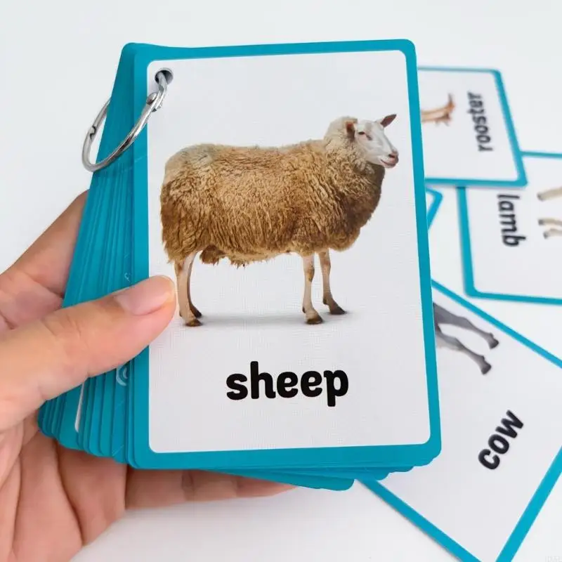 Scan-to-Listen English Learning Cards 19 Double-Sided Farm Animal Pictures and Words Flash Cards with QR Pronunciation and