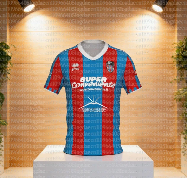 Camisa de Futebol Catania Calcio - Listras Vermelhas e Azuis, Camiseta Esportiva Respirável, Camisa de Futebol com Impressões 3D HD, Conjunto para Pais e Filhos