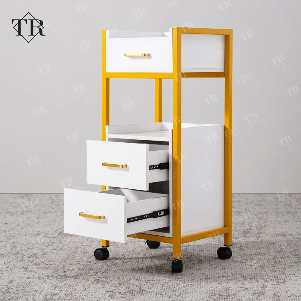 Metal Auxiliary Trolley Cart for Hair Salon & Barber Pedicure Cosmetic Eyelash Storage Trolley Beauty Cart with Wheels
