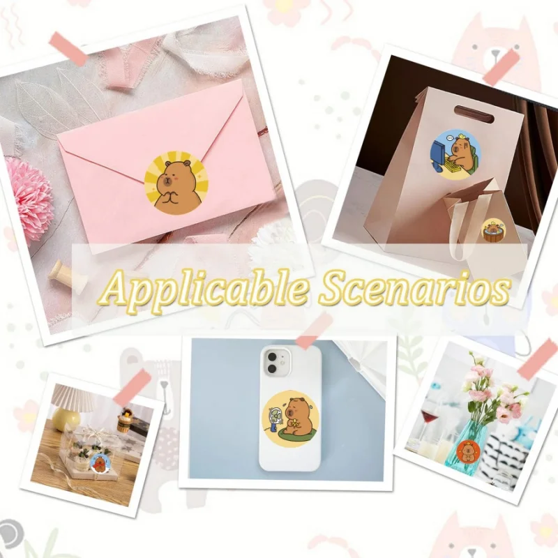 500pcs/pack Capybara Stickers Cute Water Pig Self-Adhesive Stickers Gift Packaging Bag Sealing Stickers Labels Round Tape view 4